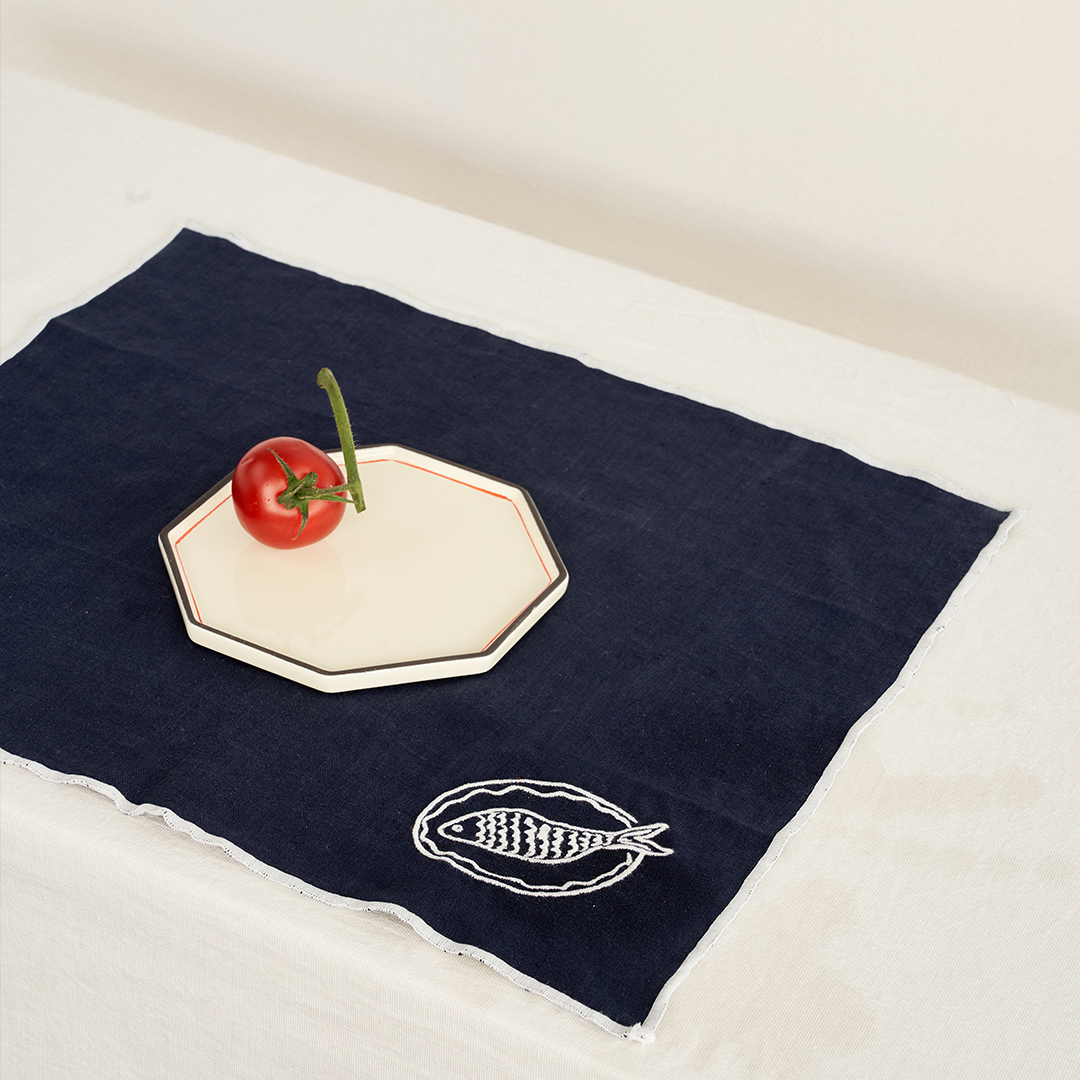 Embroidered Linen Placemat Set – Fish Plate