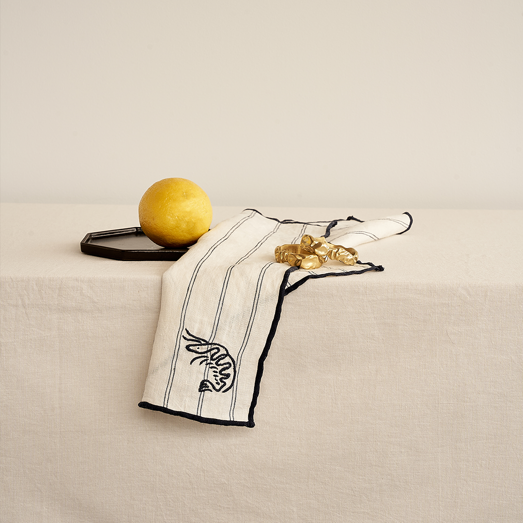 Embroidered Linen Napkin Set – Prawn