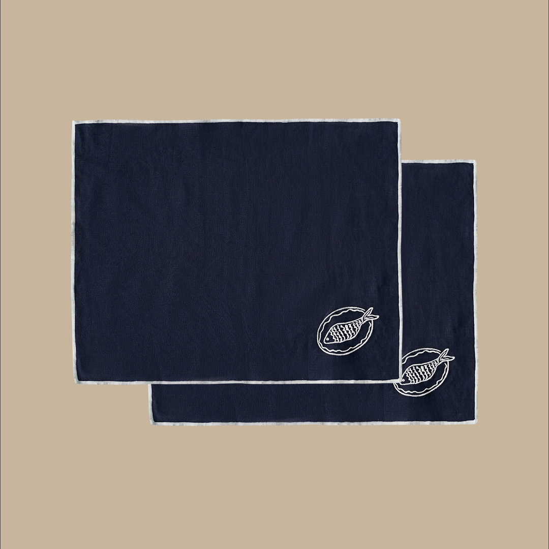 Embroidered Linen Placemat Set – Fish Plate